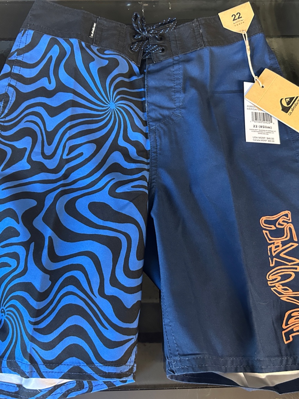 Quiksilver Blue and Black Swirl Kids Boardshorts